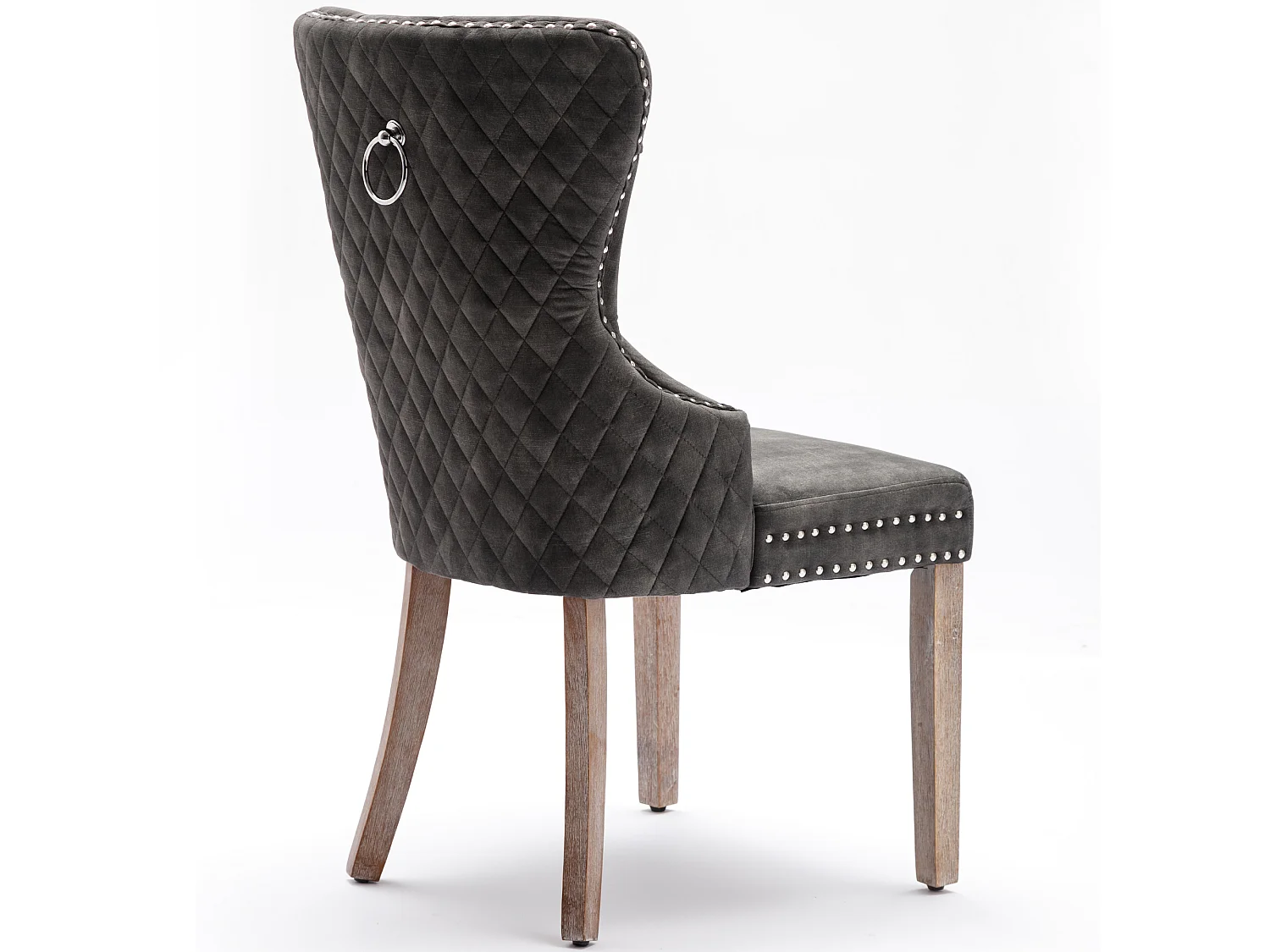 Set van 2 fluwelen stoelen - massief houten poten - grijs