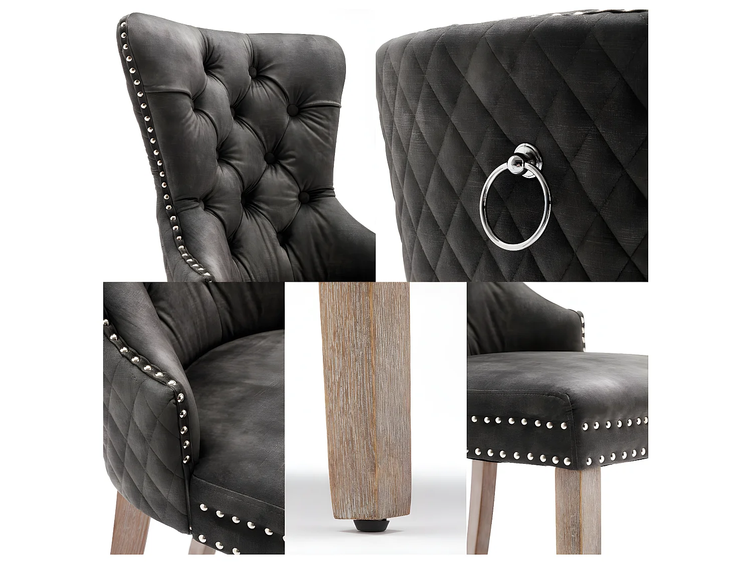 Set van 2 fluwelen stoelen - massief houten poten - grijs