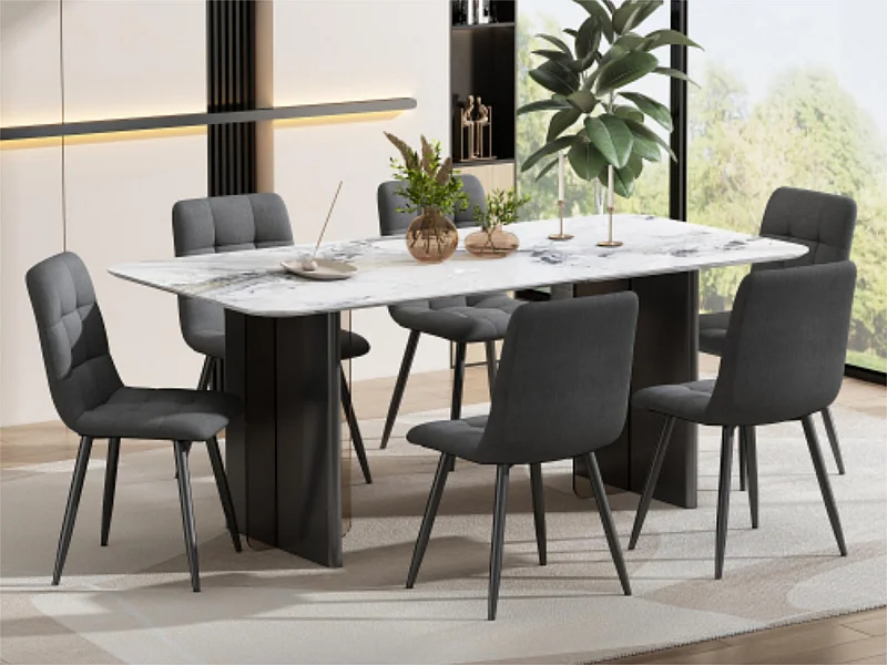 Set mit 4 Esszimmerstühlen – Metallstruktur – Samtstoff – Grau