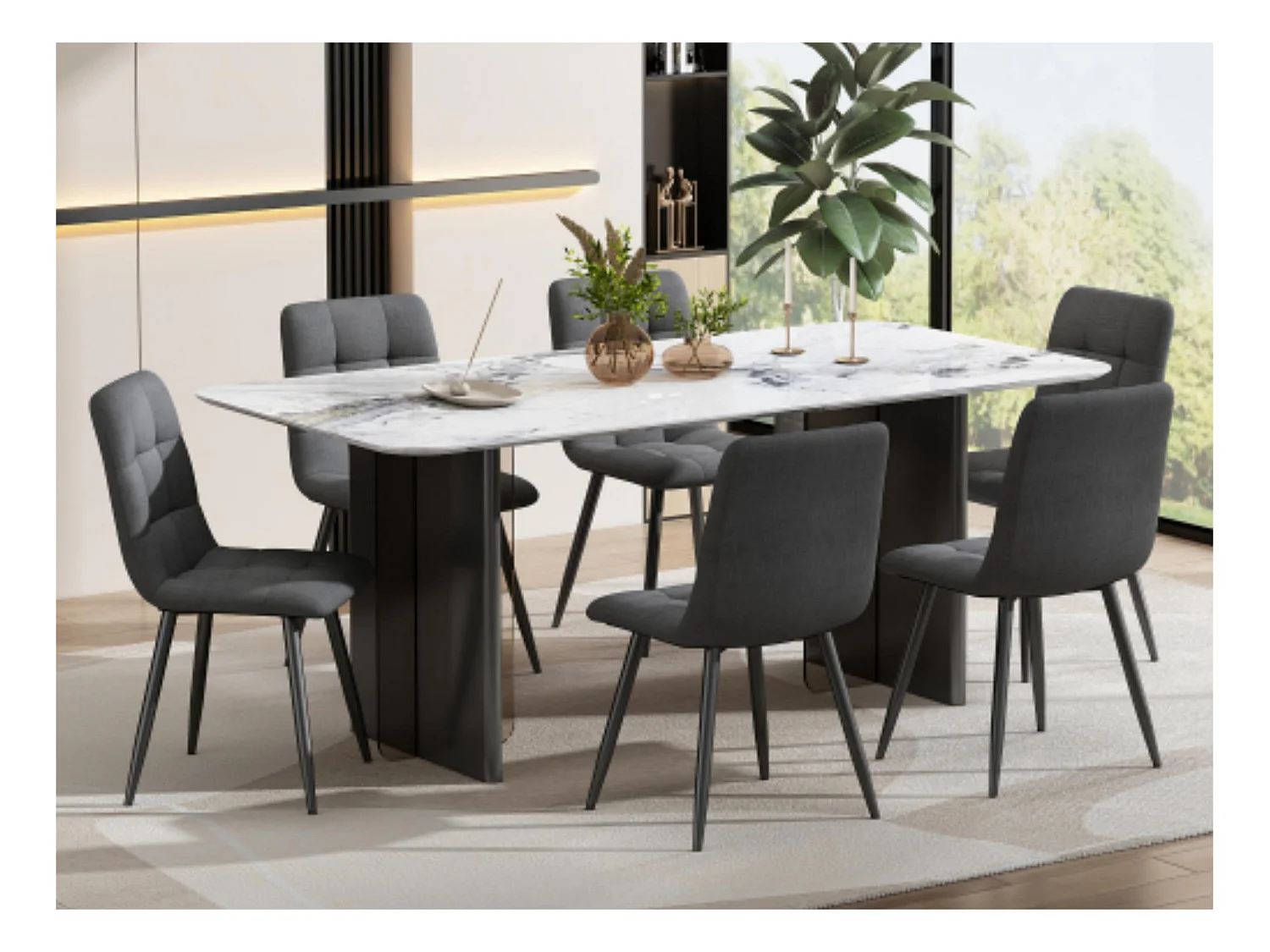 Set van 4 eetkamerstoelen - metalen structuur - stof fluweel - grijs