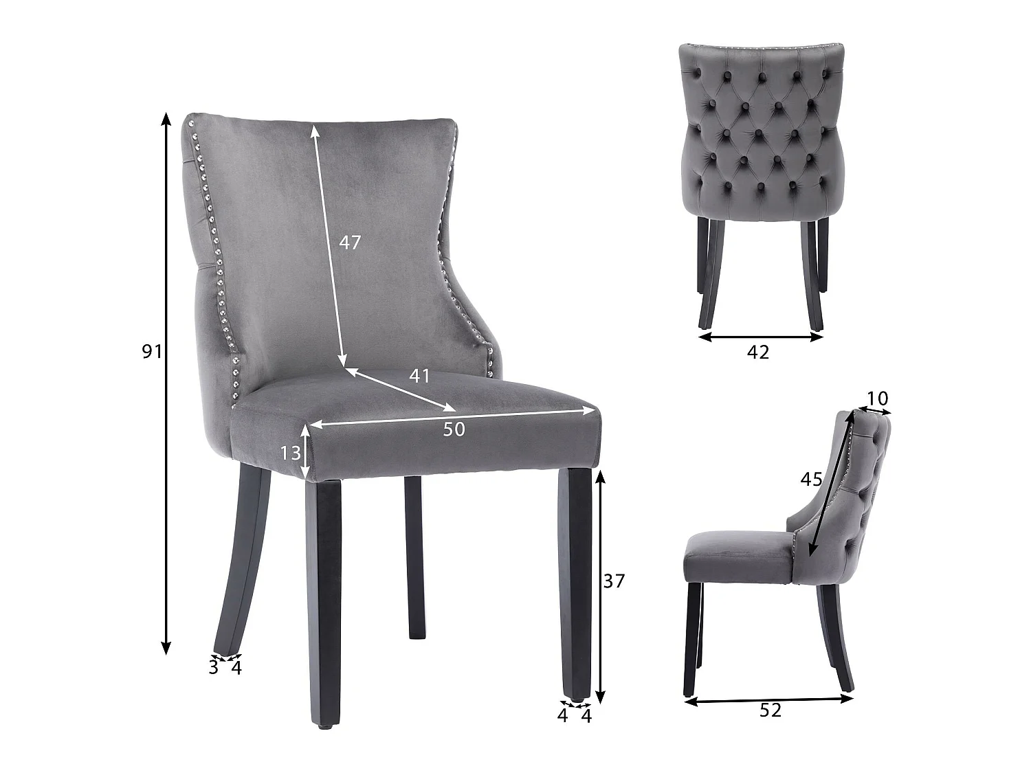 Set mit 2 Gondelstühlen aus Samt – Beine aus Massivholz – Grau