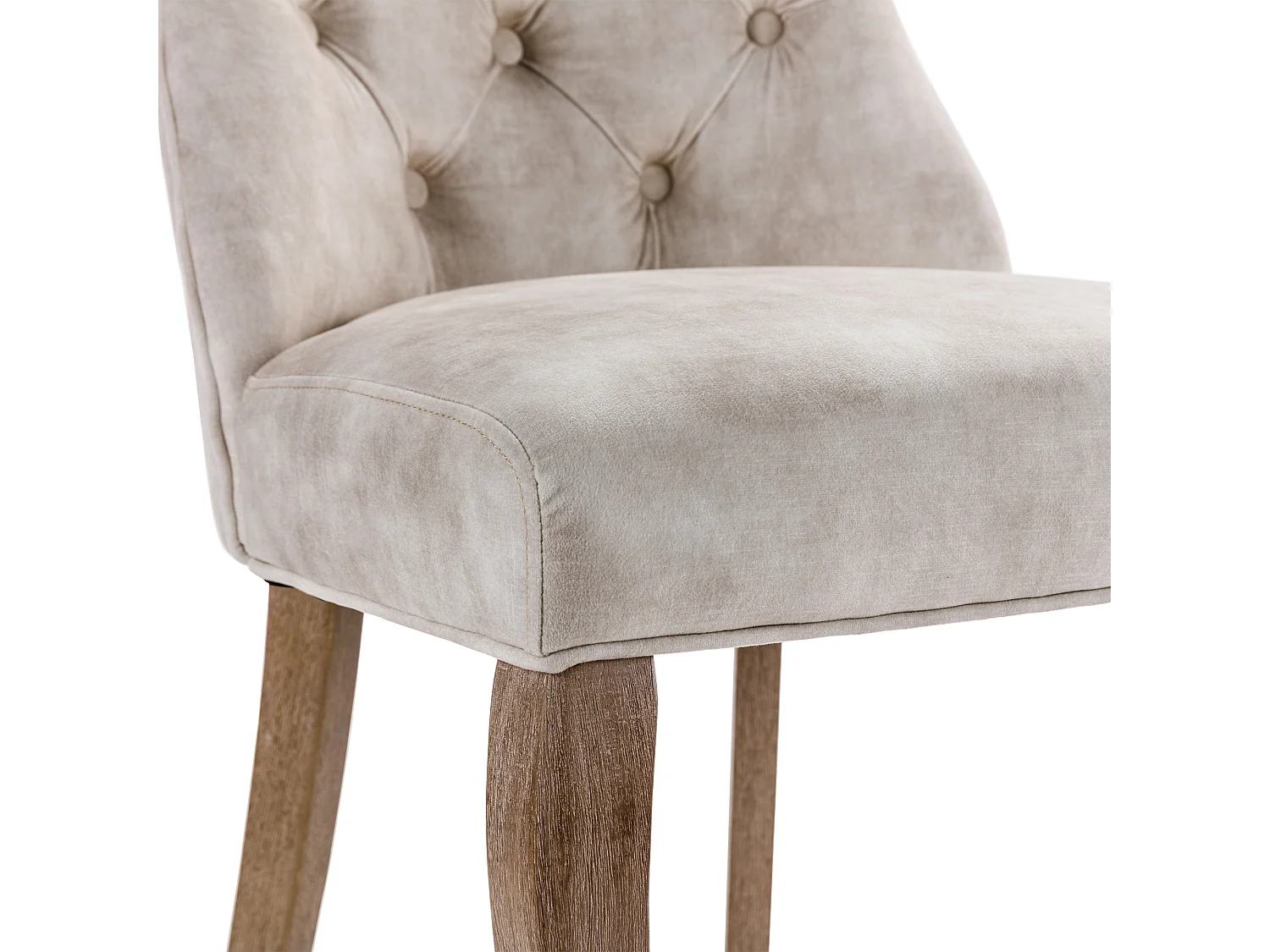 Set mit 4 Samt-Esszimmerstühlen – Knopfsteppung – Creme