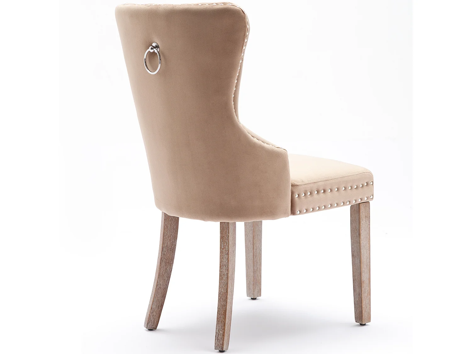 Lot de 4 chaises en velours - pieds en bois massif - naturel