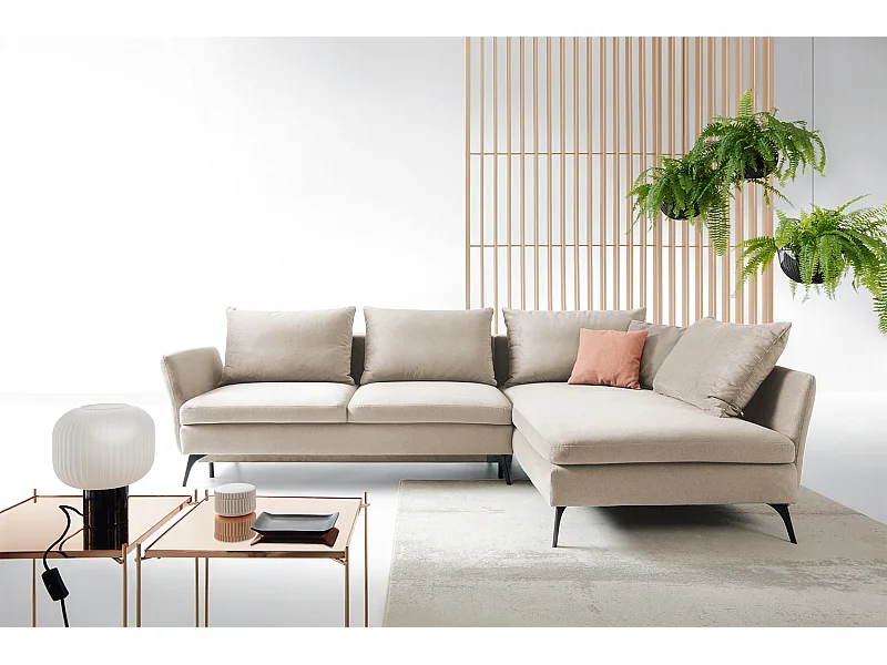 Canapé d'angle - 282 cm - en L avec un coffre de rangement - tissu hydrophobe - beige - côté droit - DEMISBAL