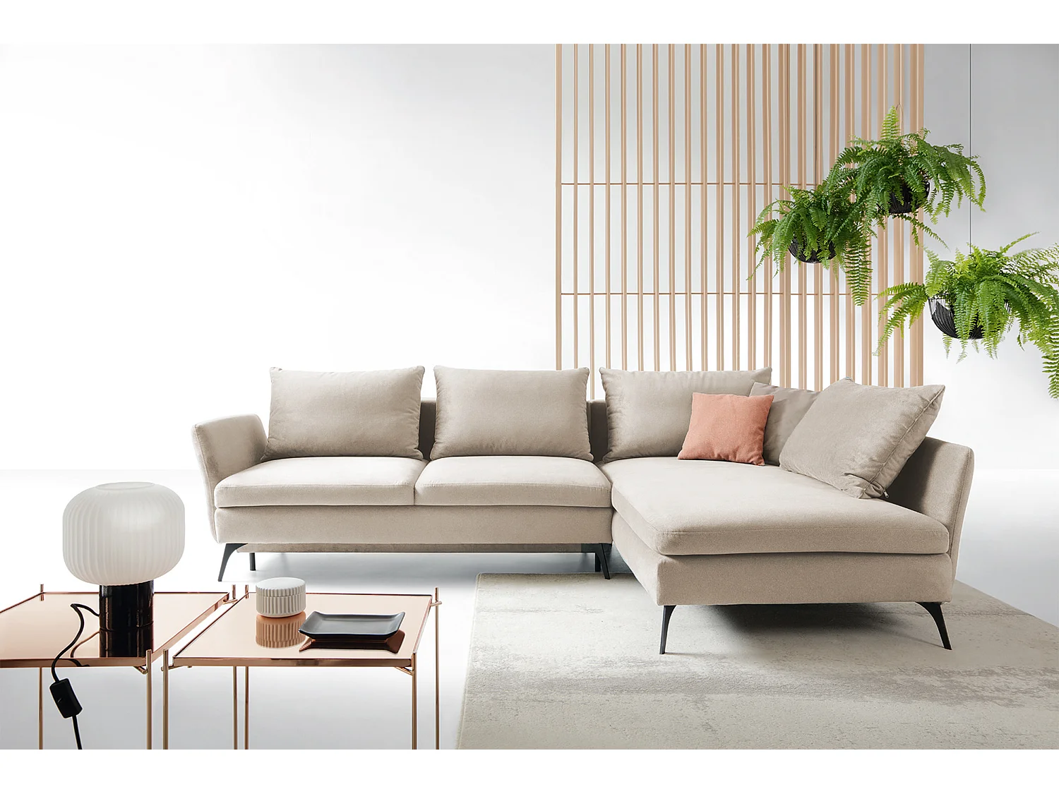 Ecksofa - 282 cm - L-Form mit Staufach - wasserabweisender Stoff - beige - rechte Seite - DEMISBAL