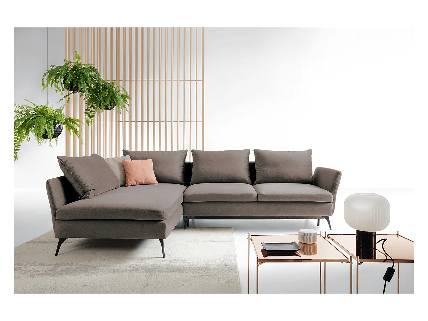 Canapé d'angle - 282 cm - en L avec un coffre de rangement - tissu hydrophobe - gris foncé - côté gauche - DEMISBAL