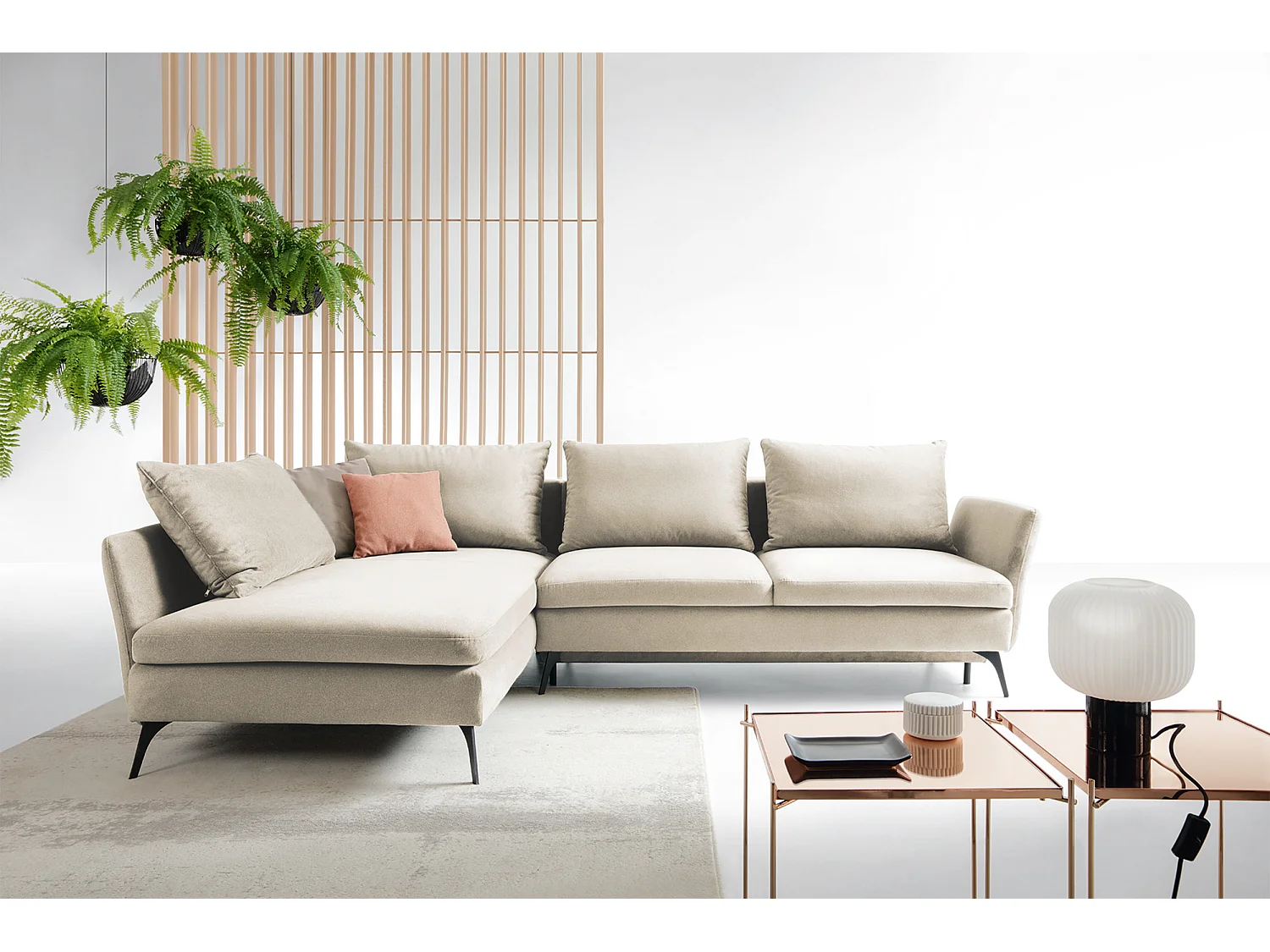 Ecksofa - 282 cm - L-Form mit Staufach - hydrophober Stoff - creme - linke Seite - DEMISBAL