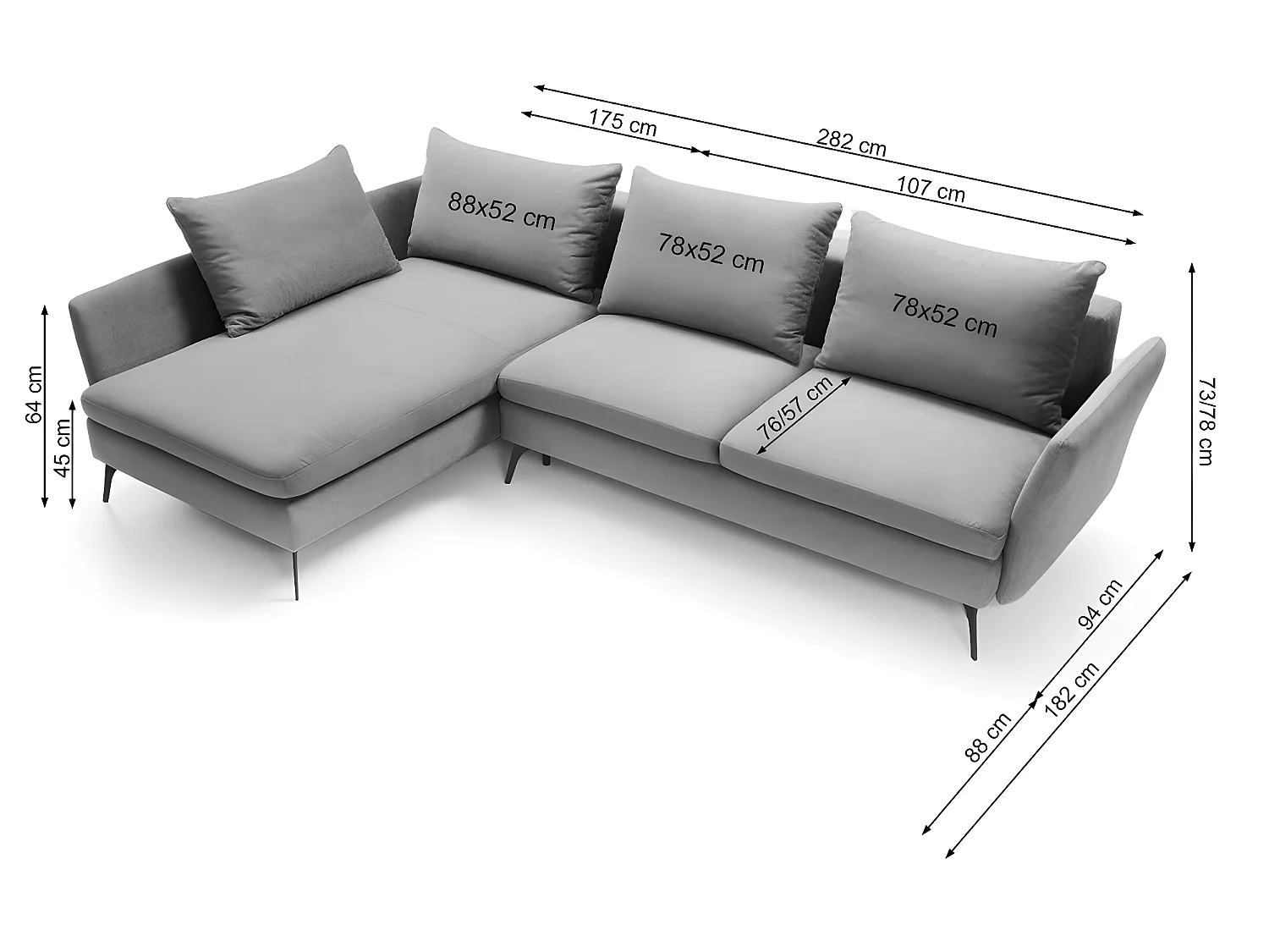 Ecksofa - 282 cm - L-Form mit Staufach - wasserabweisender Stoff - hellgrau - linke Seite - DEMISBAL