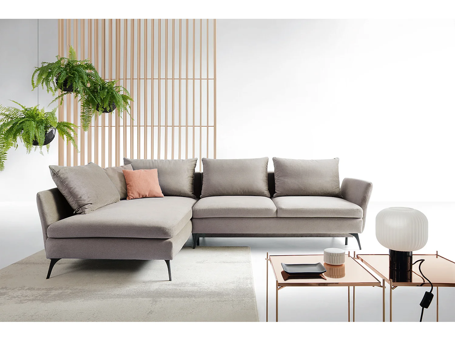 Hoekbank - 282 cm - L-vormig met opbergvak - waterafstotende stof - lichtgrijs - linkerzijde - DEMISBAL