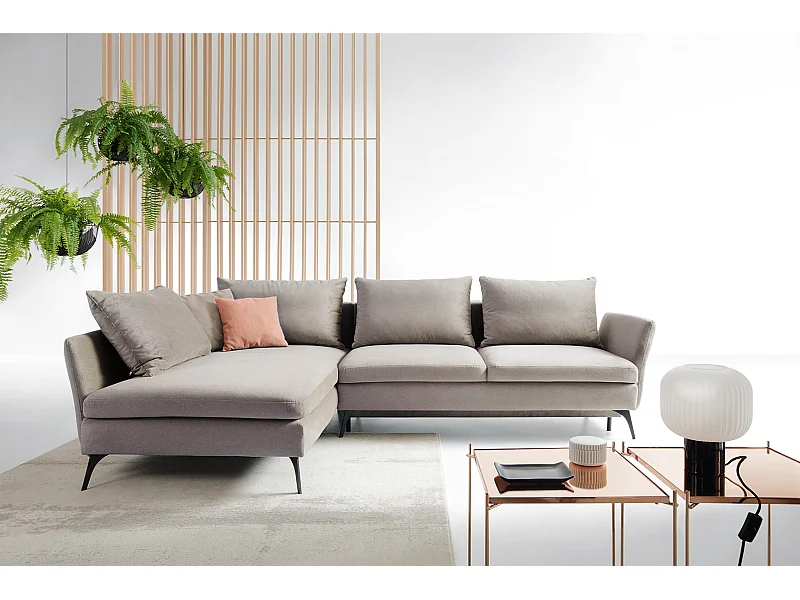 Ecksofa - 282 cm - L-Form mit Staufach - wasserabweisender Stoff - hellgrau - linke Seite - DEMISBAL