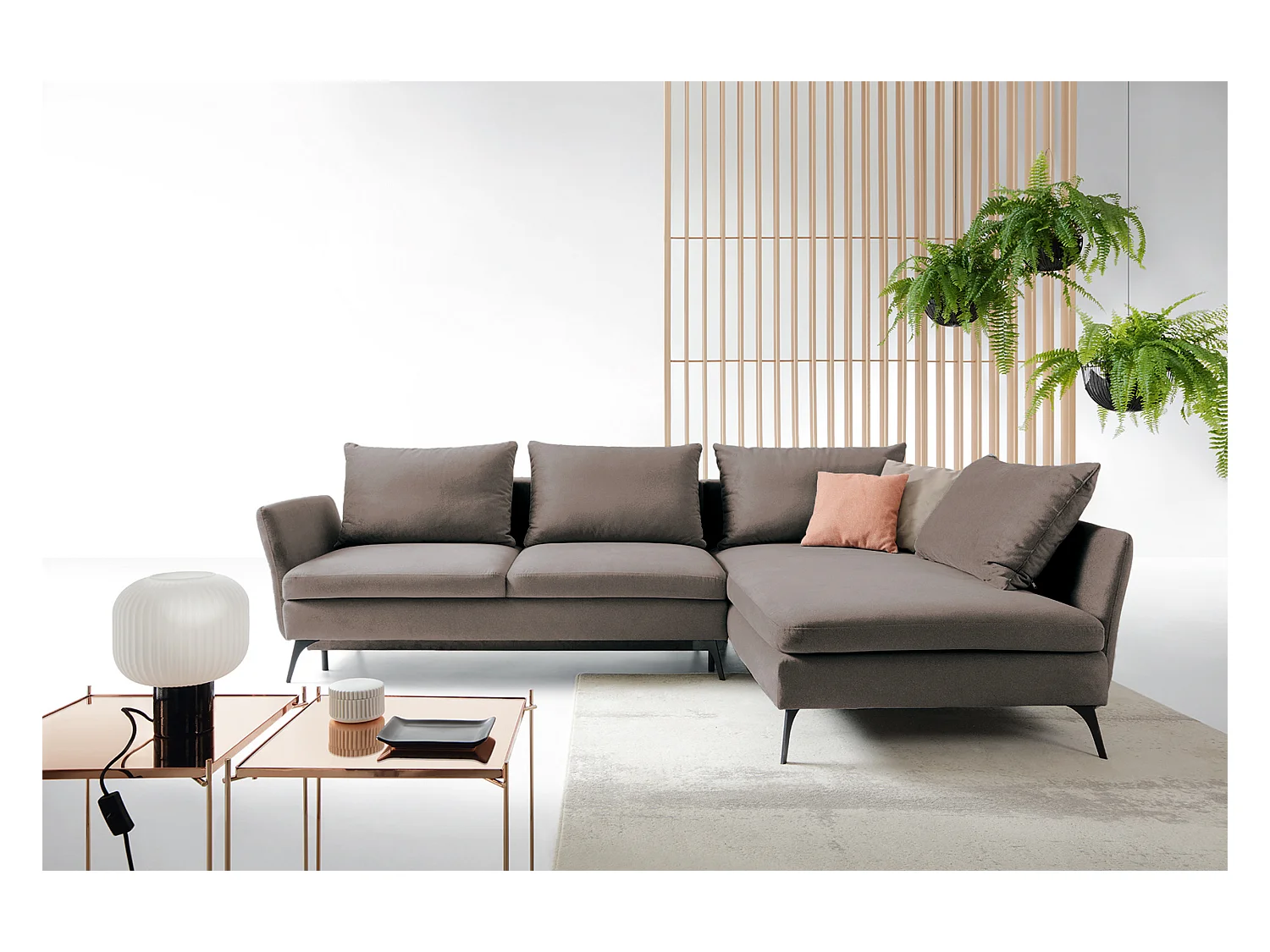 Canapé d'angle - 282 cm - en L avec un coffre de rangement - tissu hydrophobe - gris foncé - côté droit - DEMISBAL