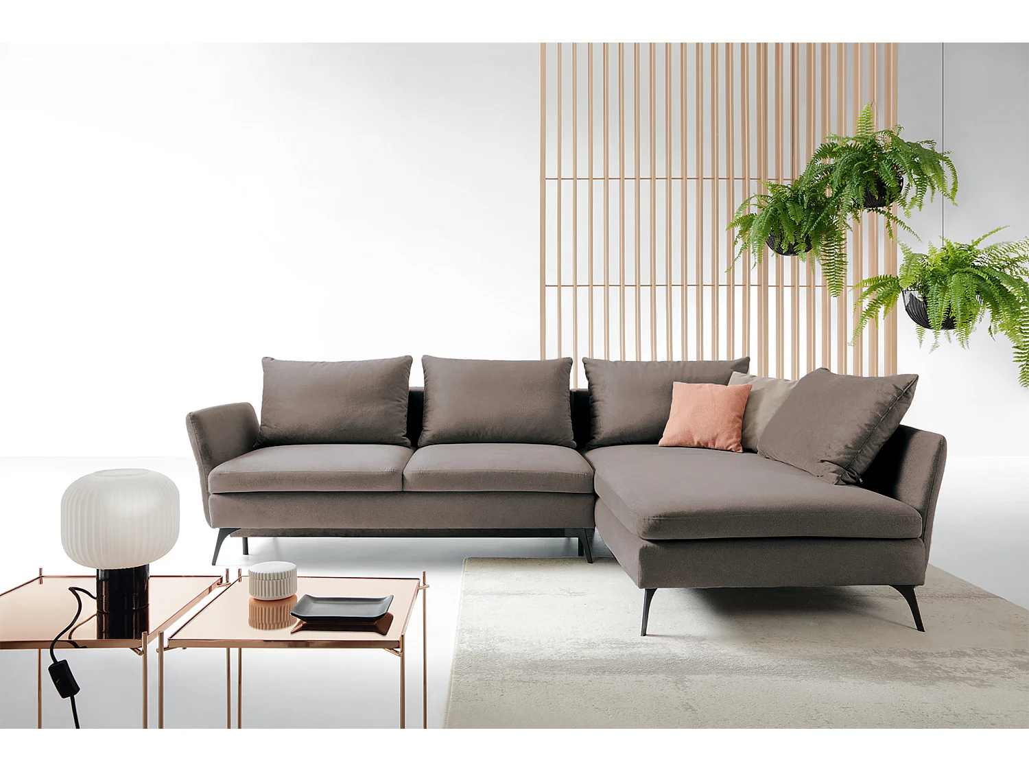 Canapé d'angle - 282 cm - en L avec un coffre de rangement - tissu hydrophobe - gris foncé - côté droit - DEMISBAL