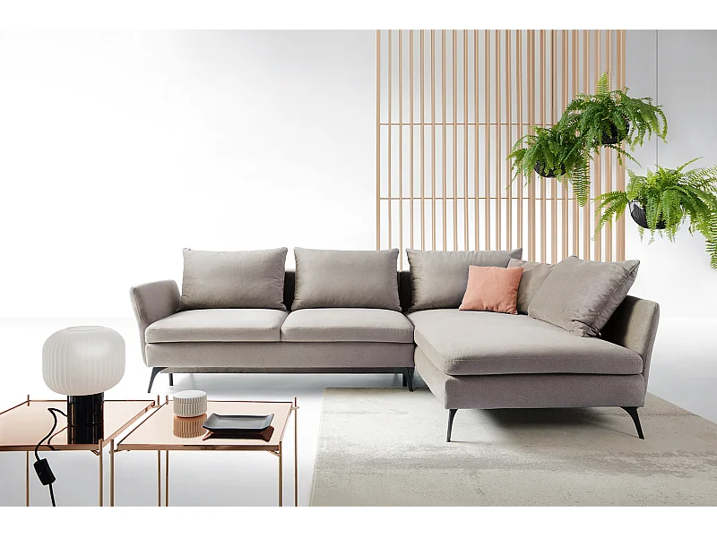 Ecksofa - 282 cm - L-Form mit Staufach - wasserabweisender Stoff - hellgrau - rechte Seite - DEMISBAL