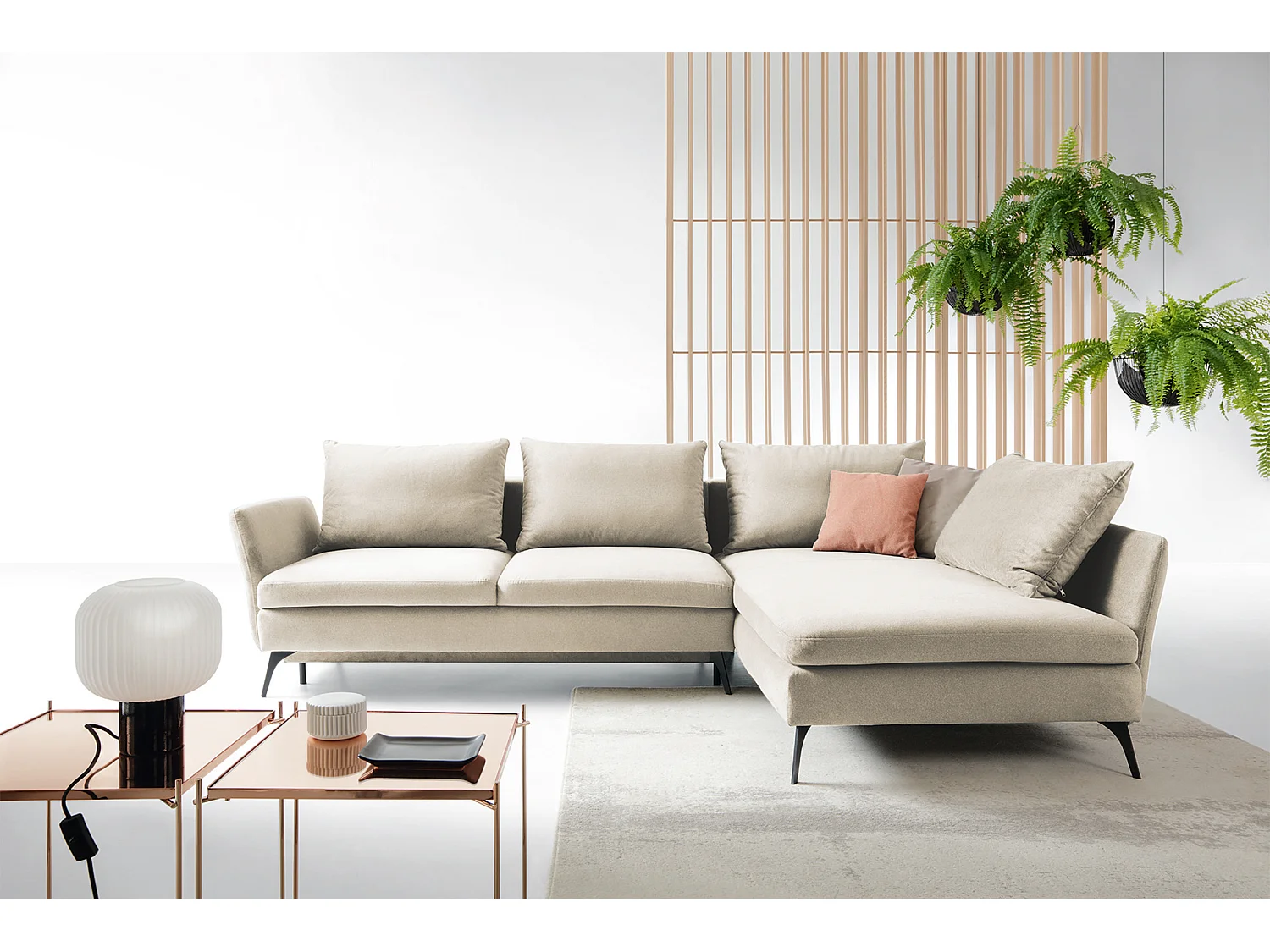 Ecksofa - 282 cm - L-Form mit Staufach - hydrophober Stoff - creme - rechte Seite - DEMISBAL