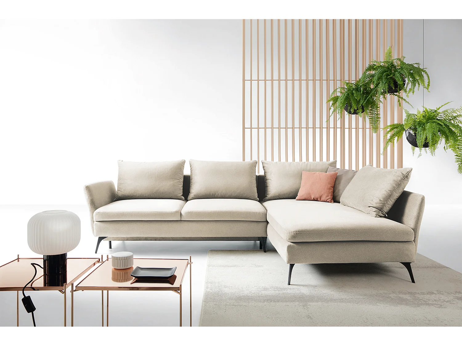 Ecksofa - 282 cm - L-Form mit Staufach - hydrophober Stoff - creme - rechte Seite - DEMISBAL