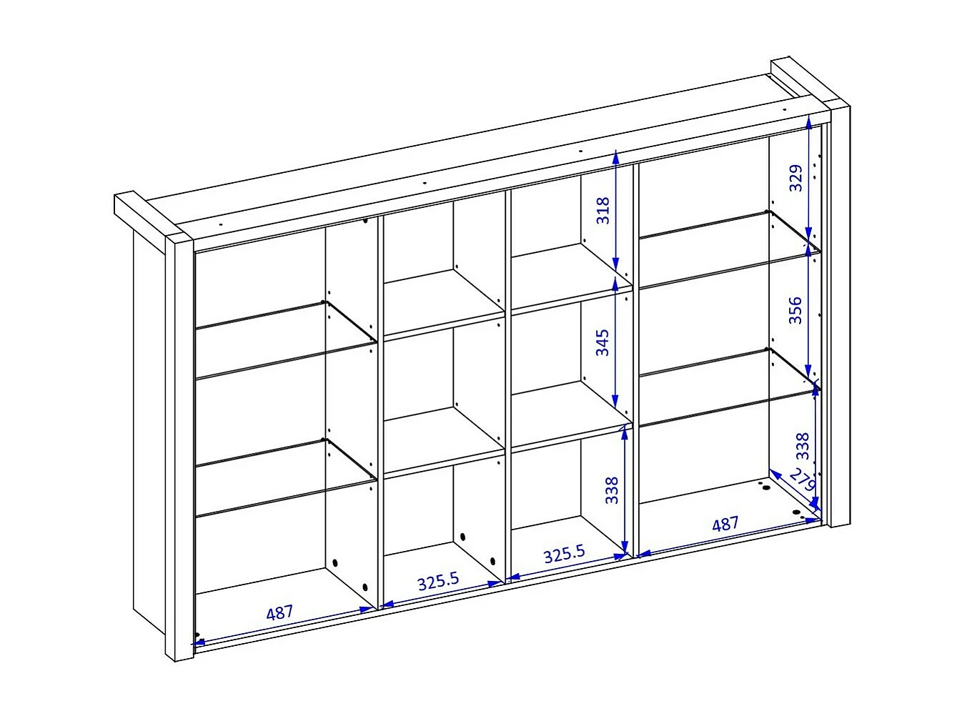 Vitrine mit LED-Beleuchtung, Kollektion TIVORA. 2 Türen und 6 zentrale Nischen. Farbe Eiche und Schwarz.