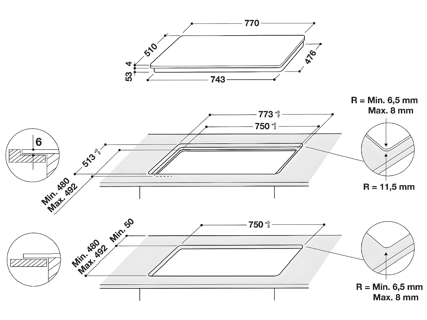 Whirlpool Table de cuisson induction 77cm 8 feux 7400w noir - smp778cneixl