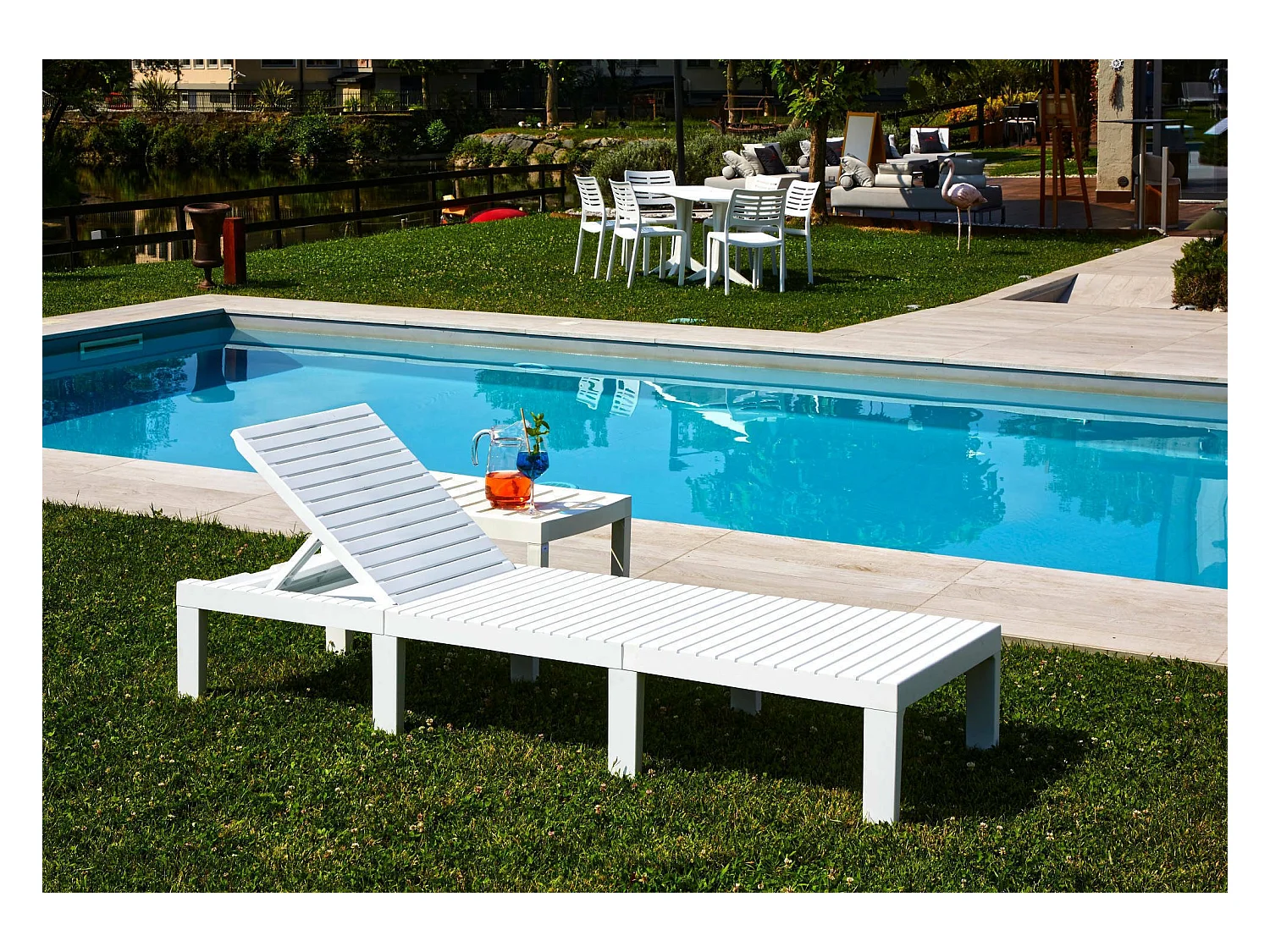 Chaise longue Dazzol, Chaise longue de jardin réglable, Chaise longue d'extérieur, 100% Made in Italy, 195x65h78 cm, Blanc