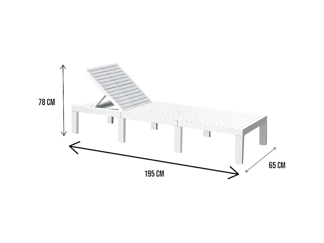 Chaise longue Dazzol, Chaise longue de jardin réglable, Chaise longue d'extérieur, 100% Made in Italy, 195x65h78 cm, Blanc