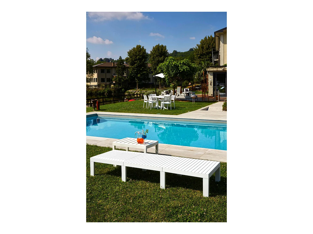 Chaise longue Dazzol, Chaise longue de jardin réglable, Chaise longue d'extérieur, 100% Made in Italy, 195x65h78 cm, Blanc