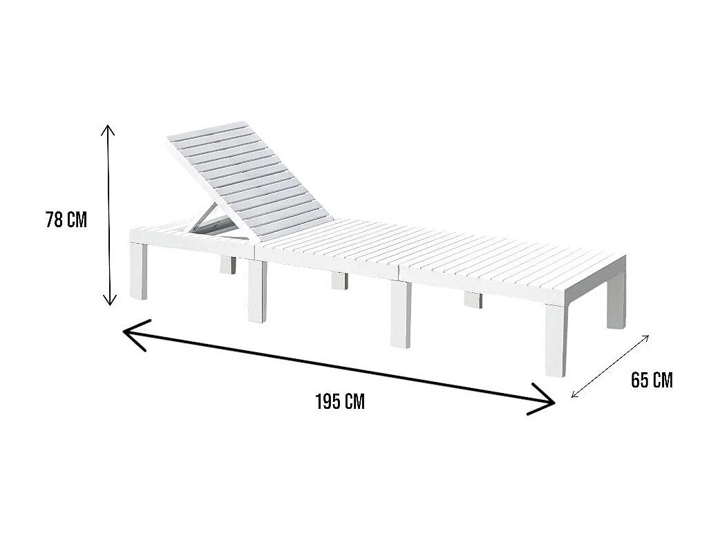 Chaise longue Dazzol, Chaise longue de jardin réglable, Chaise longue d'extérieur, 100% Made in Italy, 195x65h78 cm, Blanc