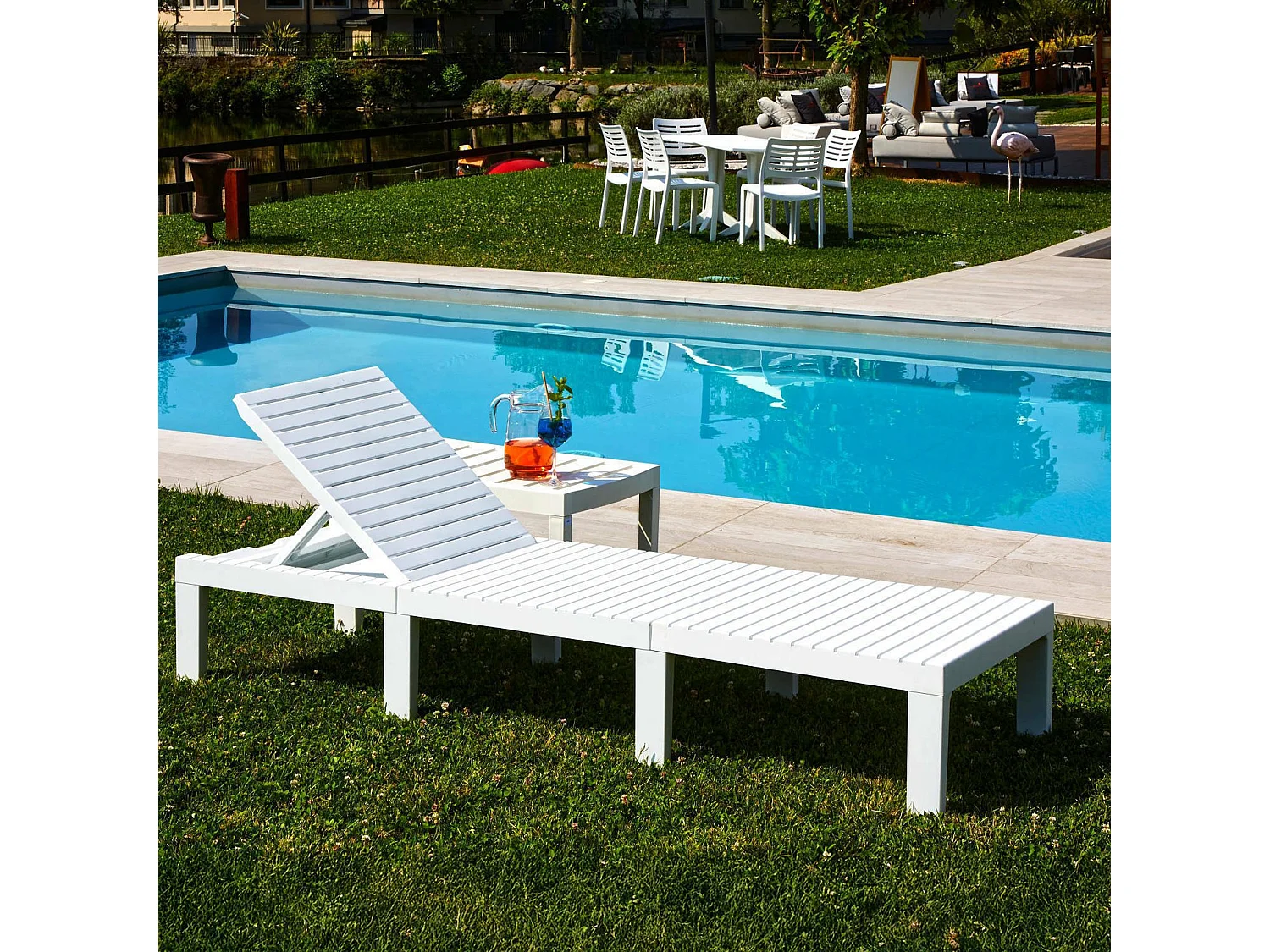 Chaise longue Dazzol, Chaise longue de jardin réglable, Chaise longue d'extérieur, 100% Made in Italy, 195x65h78 cm, Blanc