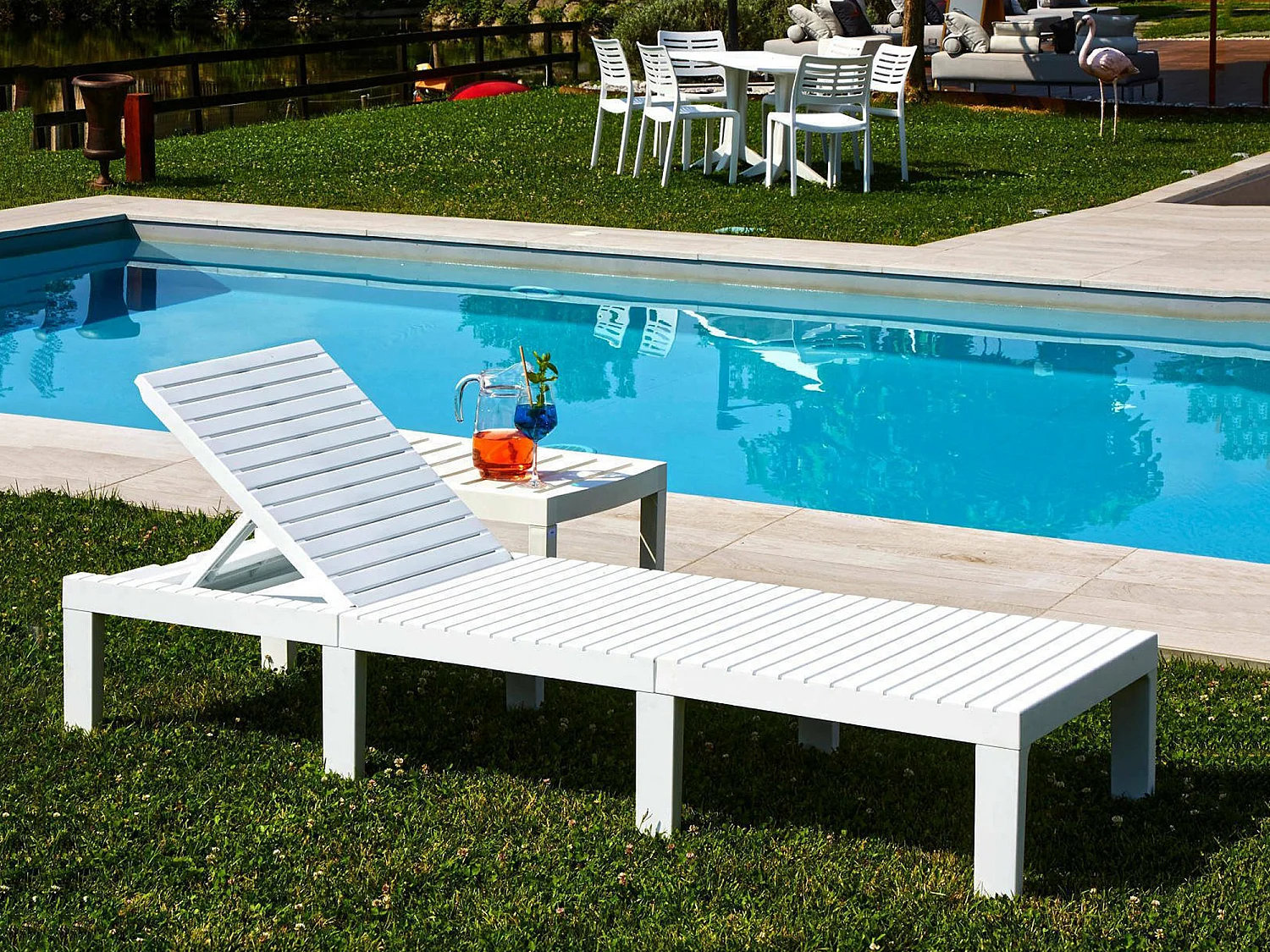 Chaise longue Dazzol, Chaise longue de jardin réglable, Chaise longue d'extérieur, 100% Made in Italy, 195x65h78 cm, Blanc
