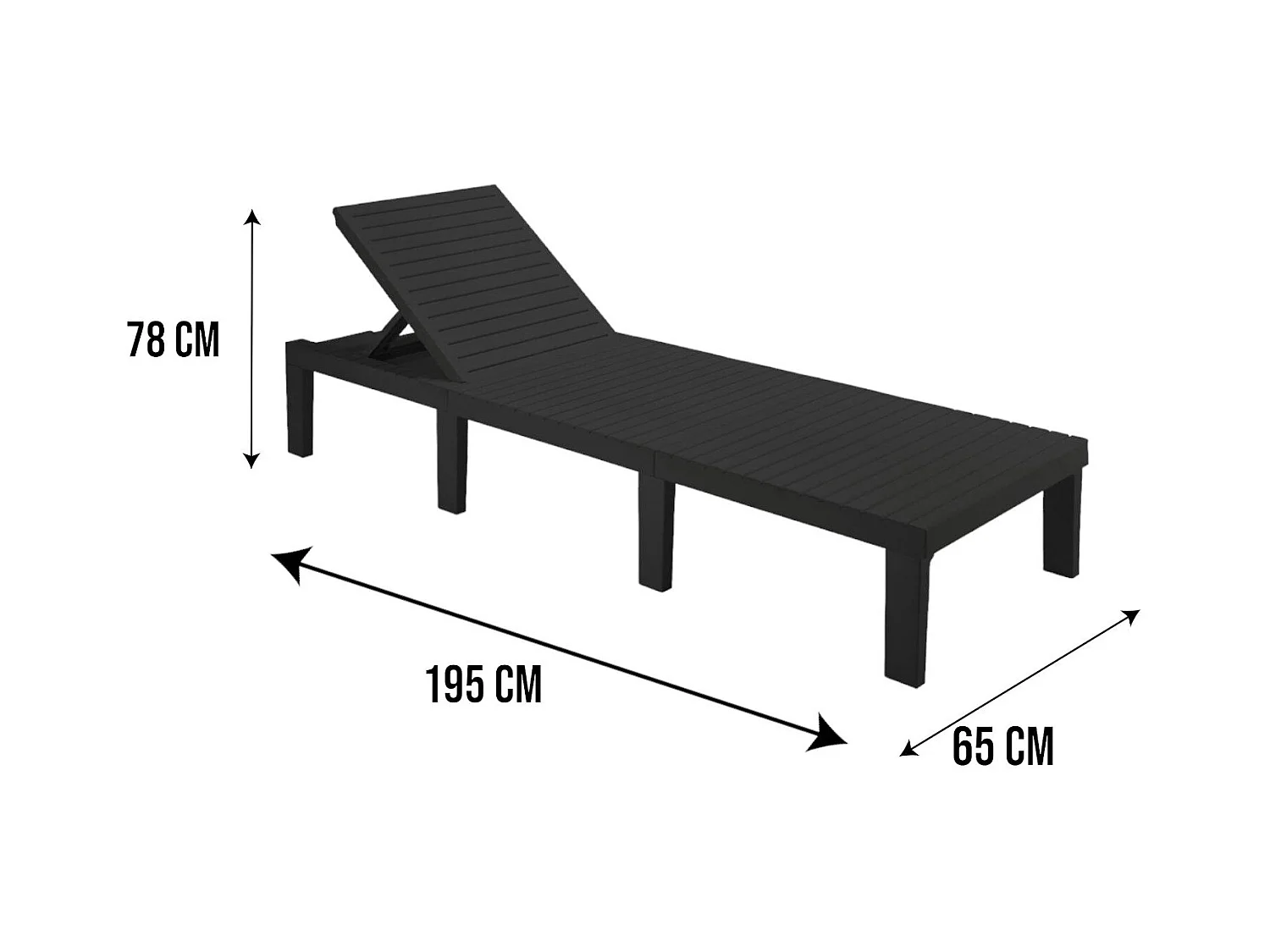 Chaise longue Dazzol, Chaise longue de jardin réglable, Chaise longue d'extérieur, 100% Made in Italy, 195x65h78 cm, Anthracite