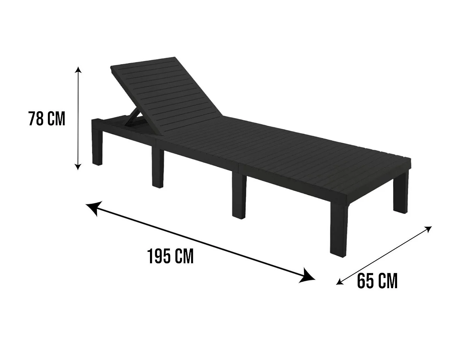 Chaise longue Dazzol, Chaise longue de jardin réglable, Chaise longue d'extérieur, 100% Made in Italy, 195x65h78 cm, Anthracite