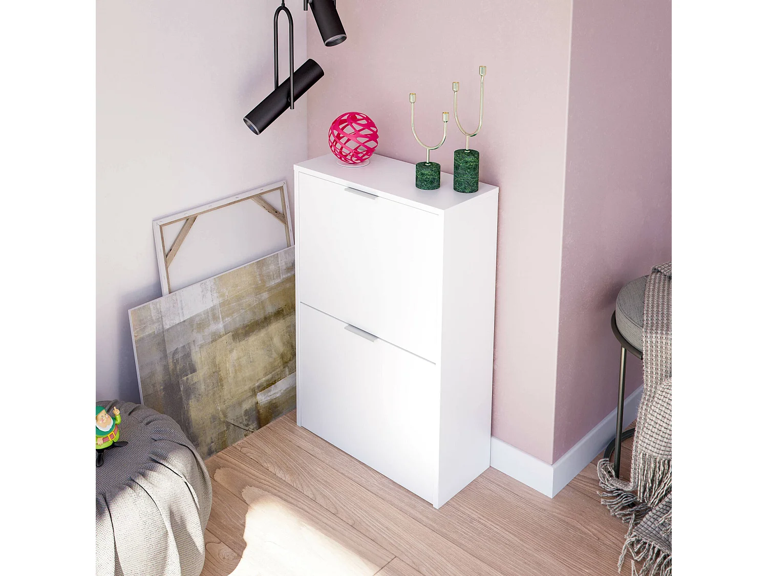 Sapateira Dmoretto, Sapateira que economiza espaço com 2 portas, Sapateira de entrada, Guarda-roupa de sapateira, 50x22h76 cm, Branco