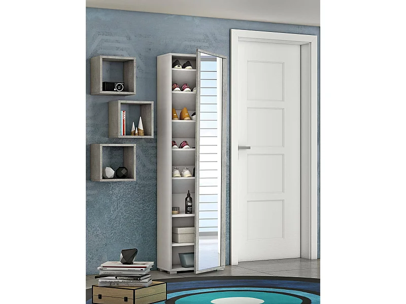 Meuble à chaussures effet bois blanc et béton 50x32h cm