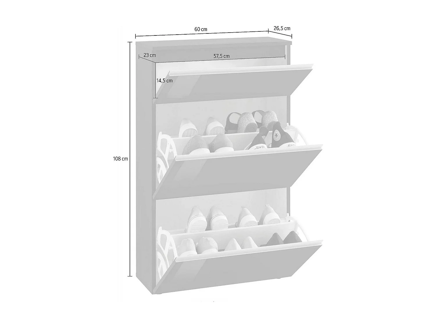 Dlogarz schoenenrek, Multifunctionele kast met 2 deuren en 1 klepdeur, Ingang schoenenrek, 100% Made in Italy, 60x27h108 cm, Glanzend antraciet