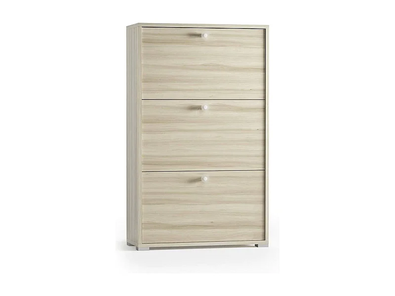 Sapateira Dlos, Móvel de entrada multiuso com 3 portas sanfonadas, Sapateira de dupla profundidade, 100% Fabricado na Itália, 67x28h112 cm, Olmo