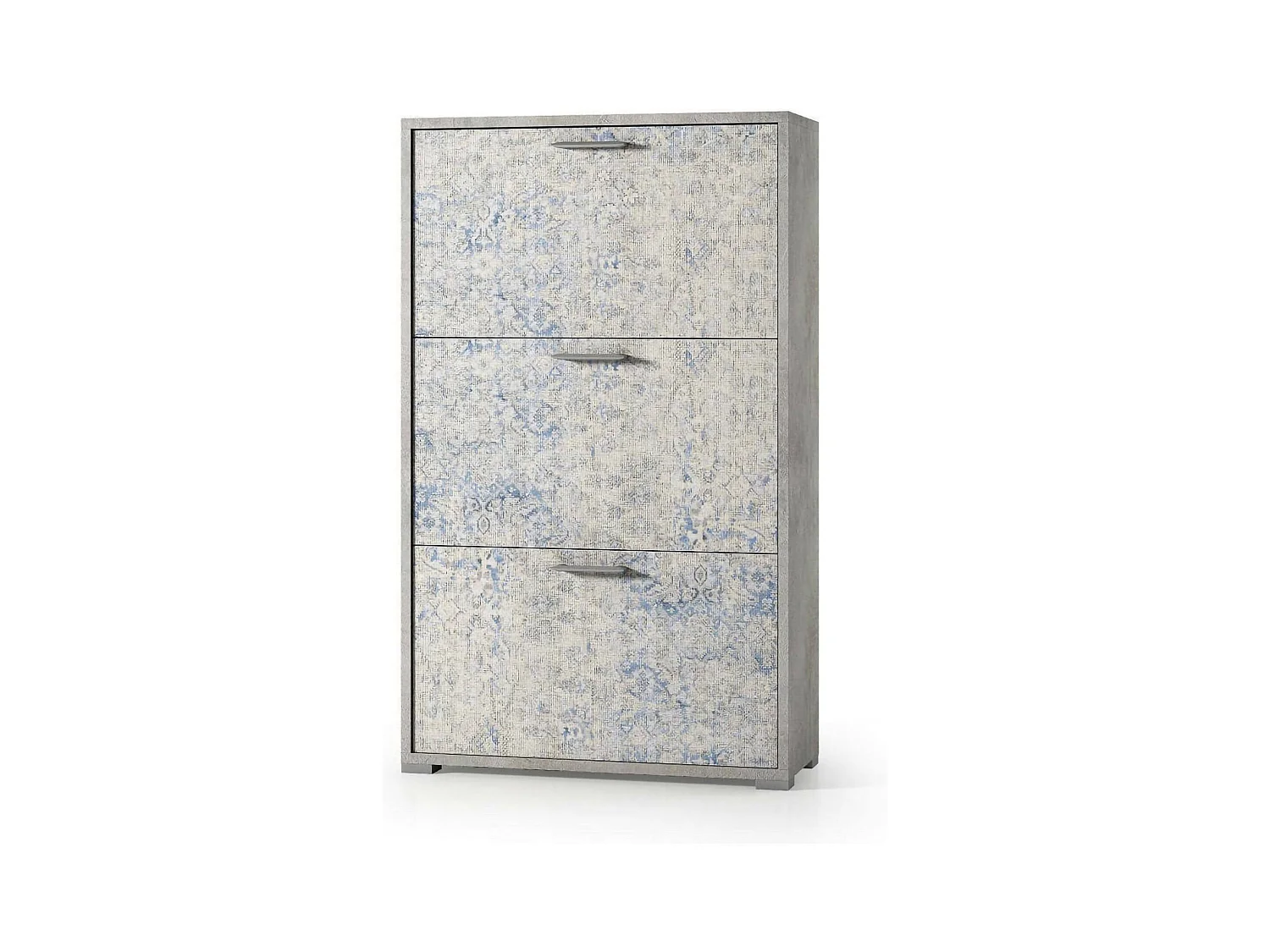 Dlos schoenenrek, multifunctioneel entreemeubilair met 3 vouwdeuren, schoenenkast met dubbele diepte, 100% Made in Italy, 67x28h112 cm, cement en lichtblauw