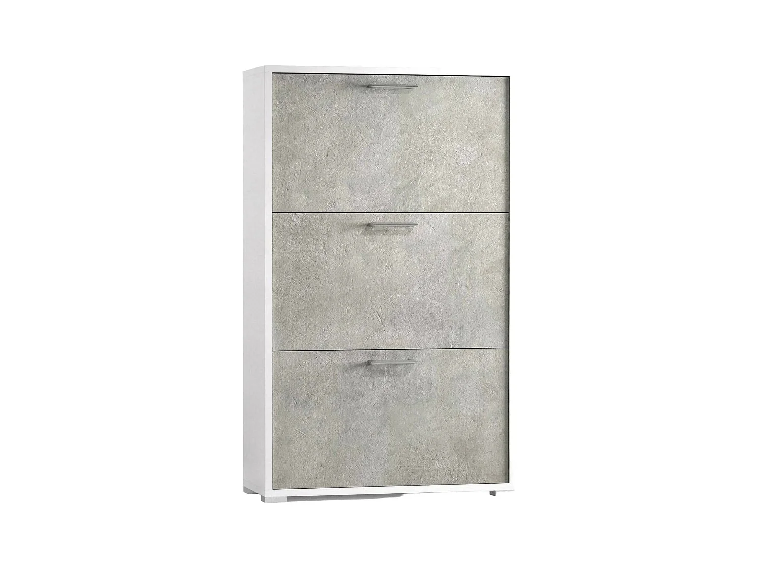 Étagère à chaussures Dferrari, meuble d'entrée polyvalent avec 3 portes pliantes, meuble à chaussures moderne, 100% Made in Italy, 67x18h112 cm, Blanc et Ciment