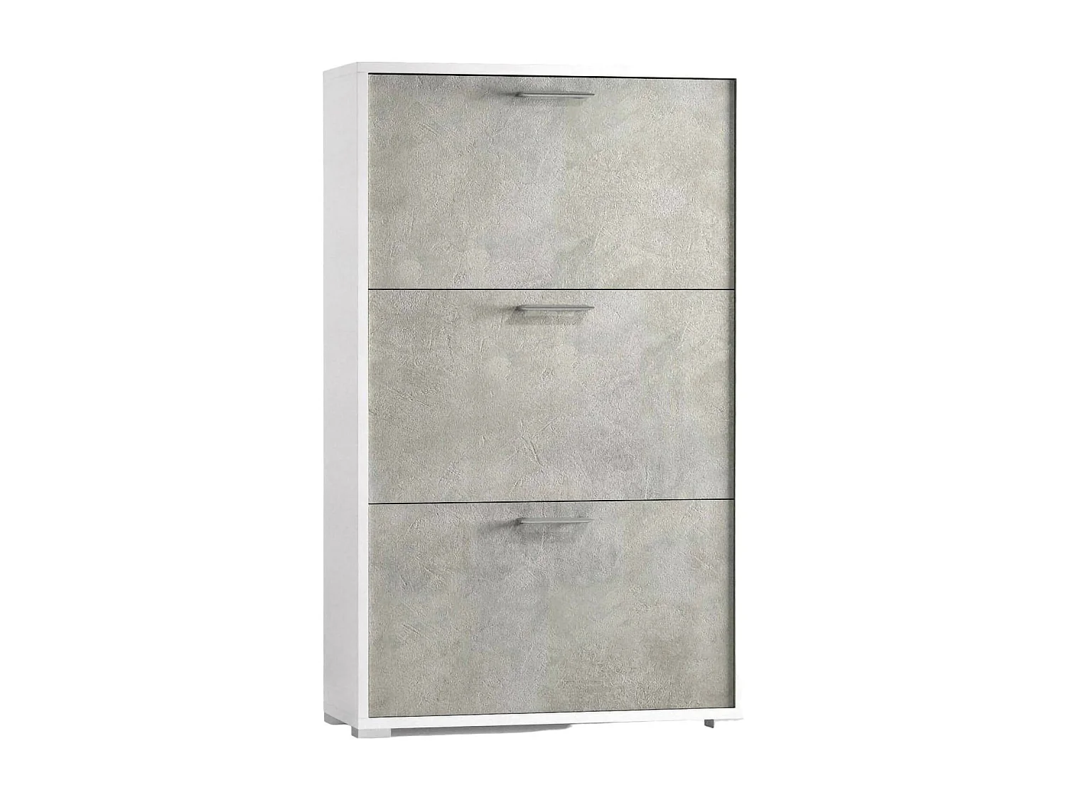 Schuhregal Dferrari, Mehrzweck - Eingangsmöbel mit 3 Klapptüren, Moderner Schuhschrank, 100% Made in Italy, 67x18h112 cm, WeiÃŸ und Beton