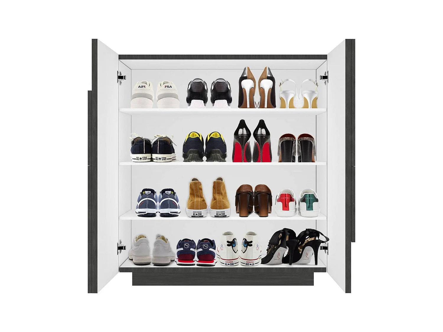 Dfogl schoenenrek, Multifunctionele kast met 2 deuren, Ingang schoenenrek, 100% Made in Italy, 81x38h86 cm, Leisteen met detail