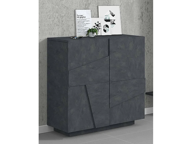 Dfogl schoenenrek, Multifunctionele kast met 2 deuren, Ingang schoenenrek, 100% Made in Italy, 81x38h86 cm, Leisteen met detail