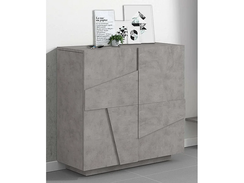 Étagère à chaussures Dfogl, Armoire polyvalente avec 2 portes, Étagère à chaussures d'entrée, 100% Made in Italy, 81x38h86 cm, Ciment avec détail