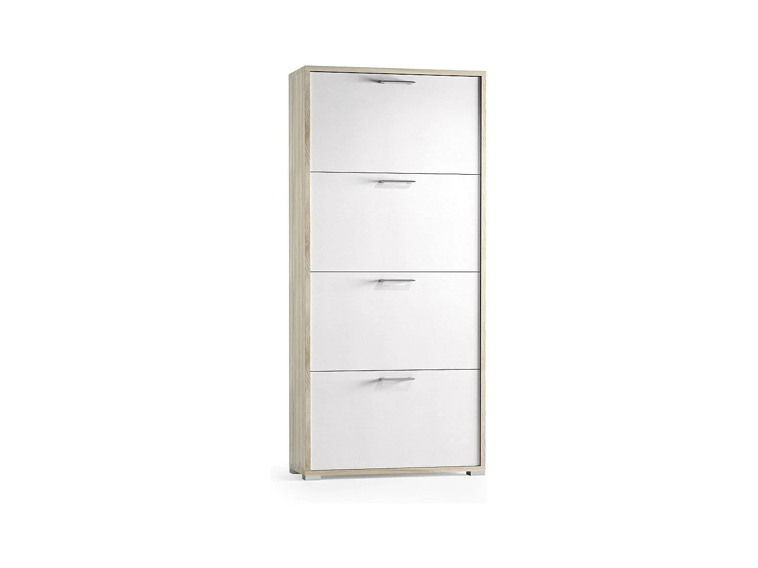 Dmarcat schoenenrek, multifunctioneel entreemeubilair met 4 vouwdeuren, schoenenkast met dubbele diepte, 100% Made in Italy, 67x28h147 cm, Wit en Elm