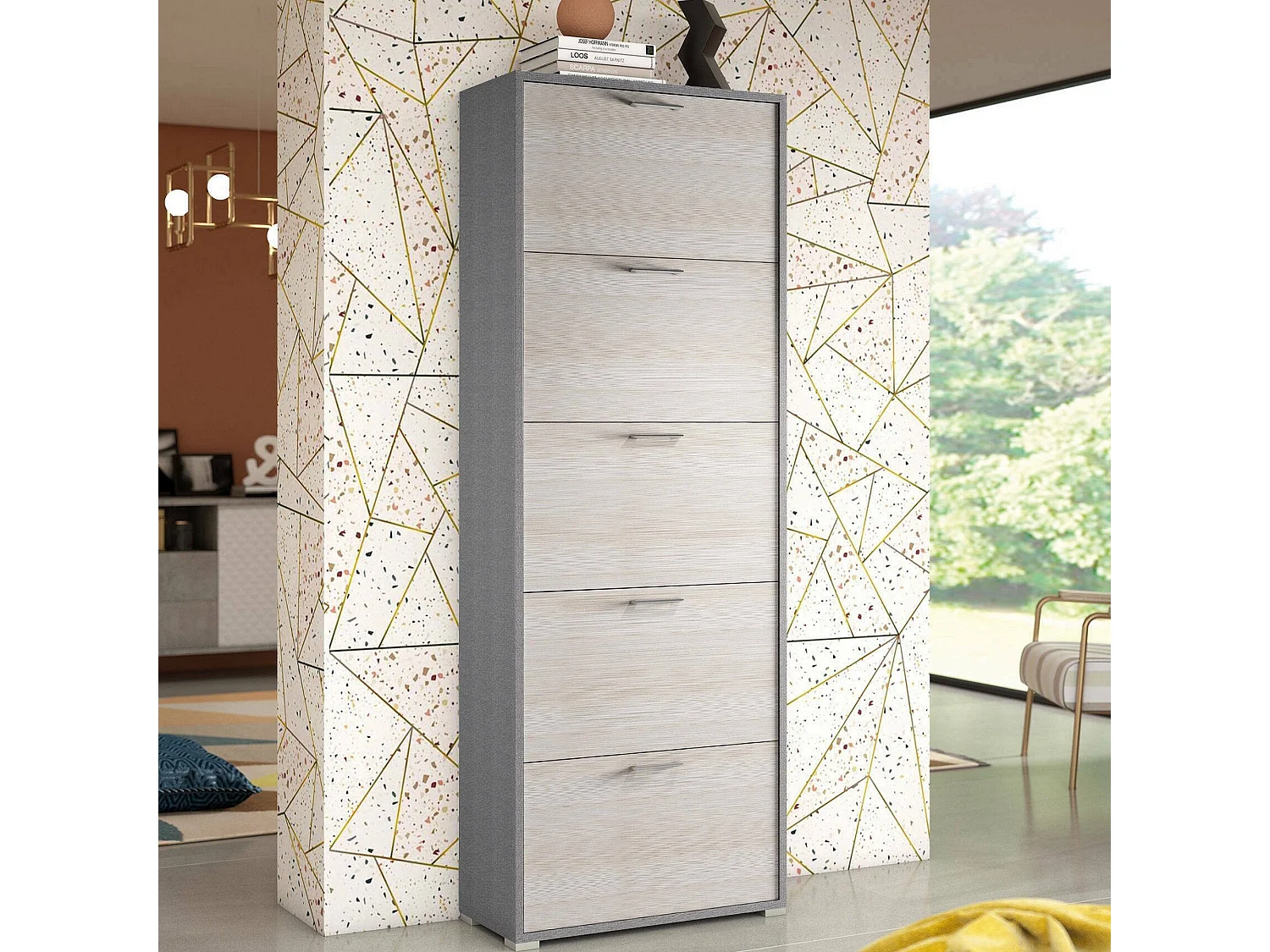 Scarpiera Anina, 30 Paia Made in Italy, 28x67x183h cm Marrone Larice, Mobile Portascarpe