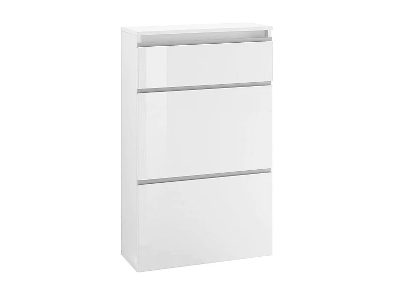 Zapatero Dlogarz, Mueble multiusos con 2 puertas y 1 puerta abatible, Zapatero de entrada, 100% Made in Italy, cm 60x27h108, Blanco brillo