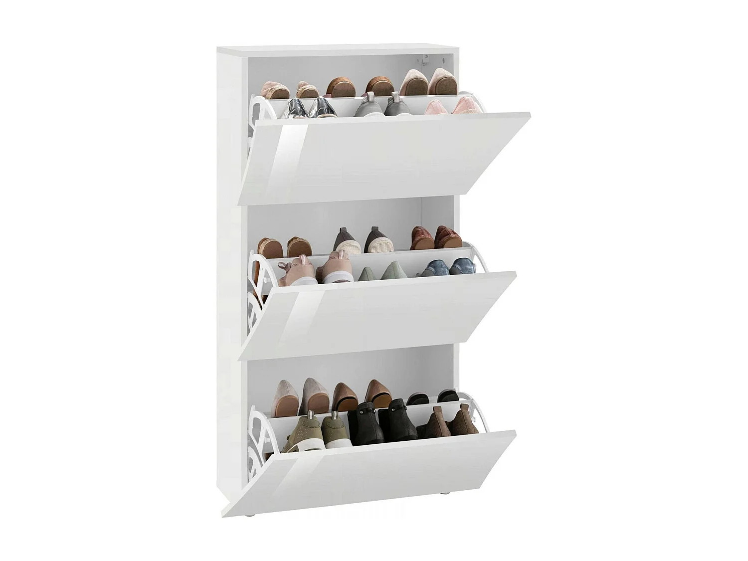Debosel schoenenrek, Multifunctionele kast met 3 deuren, Ingang schoenenrek, 100% Made in Italy, 71x27h122 cm, Glanzend wit
