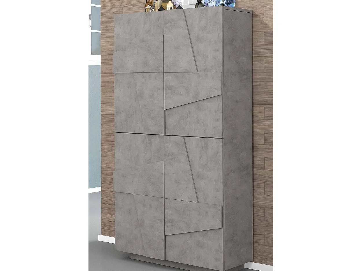 Étagère à chaussures Dlerd, Armoire polyvalente avec 4 portes battantes, Étagère à chaussures d'entrée, 100% Made in Italy, 81x38h167 cm, Ciment