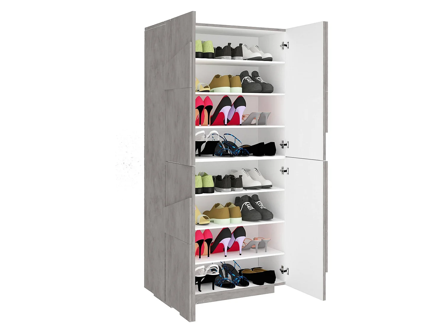 Sapateira Dlerd, Armário multiuso com 4 portas articuladas, Sapateira de entrada, 100% Fabricado na Itália, 81x38h167 cm, Cimento