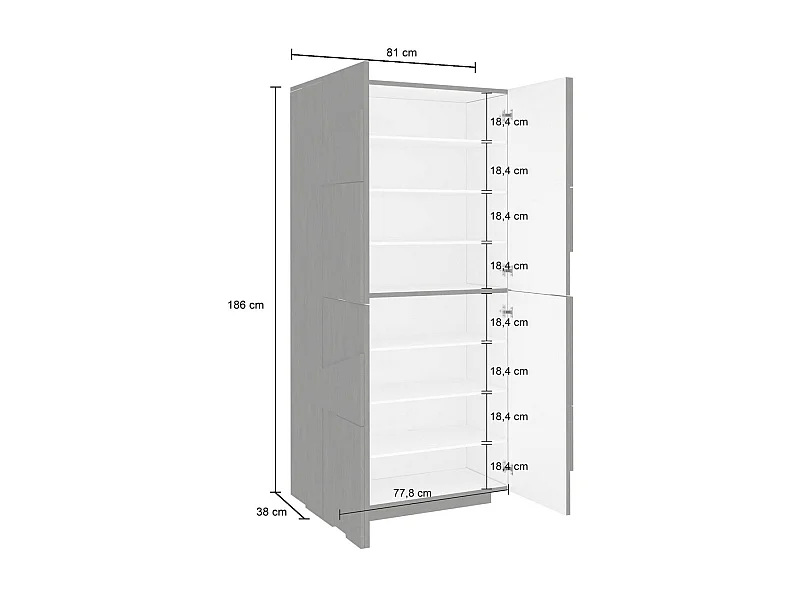 Dlerd schoenenrek, Multifunctionele kast met 4 draaideuren, Ingang schoenenrek, 100% Made in Italy, 81x38h167 cm, Glanzend wit