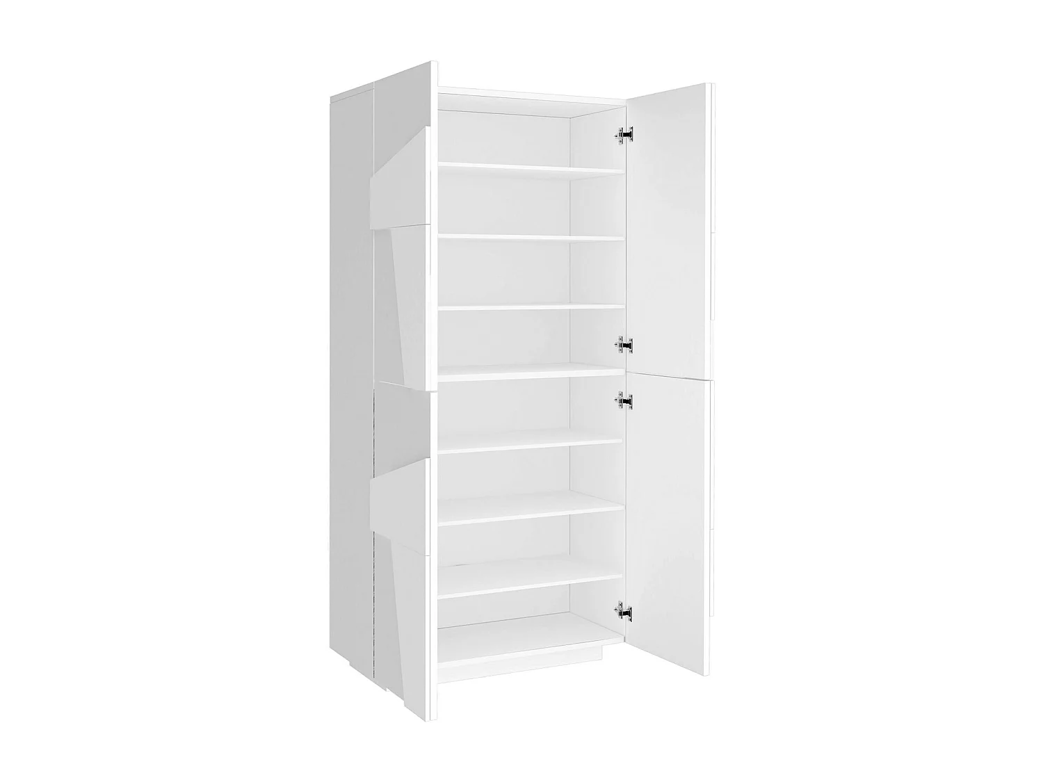 Étagère à chaussures Dlerd, Armoire polyvalente avec 4 portes battantes, Étagère à chaussures d'entrée, 100% Made in Italy, 81x38h167 cm, Blanc brillant
