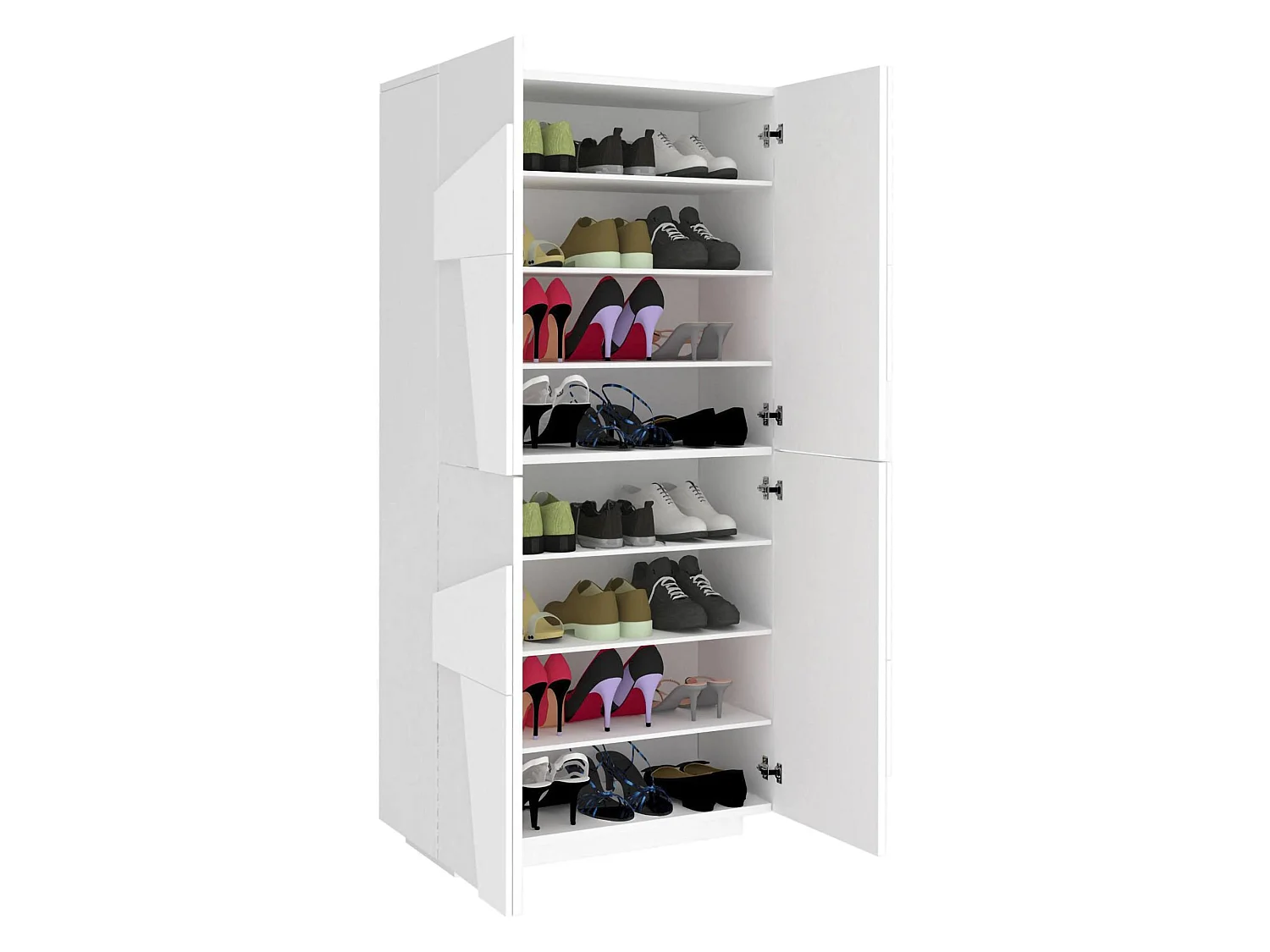 Schuhschrank Dlerd, Mehrzweckschrank mit 4 Flügeltüren, Eingangsschuhregal, 100 % Made in Italy, cm 81x38h167, glänzend weiÃŸ