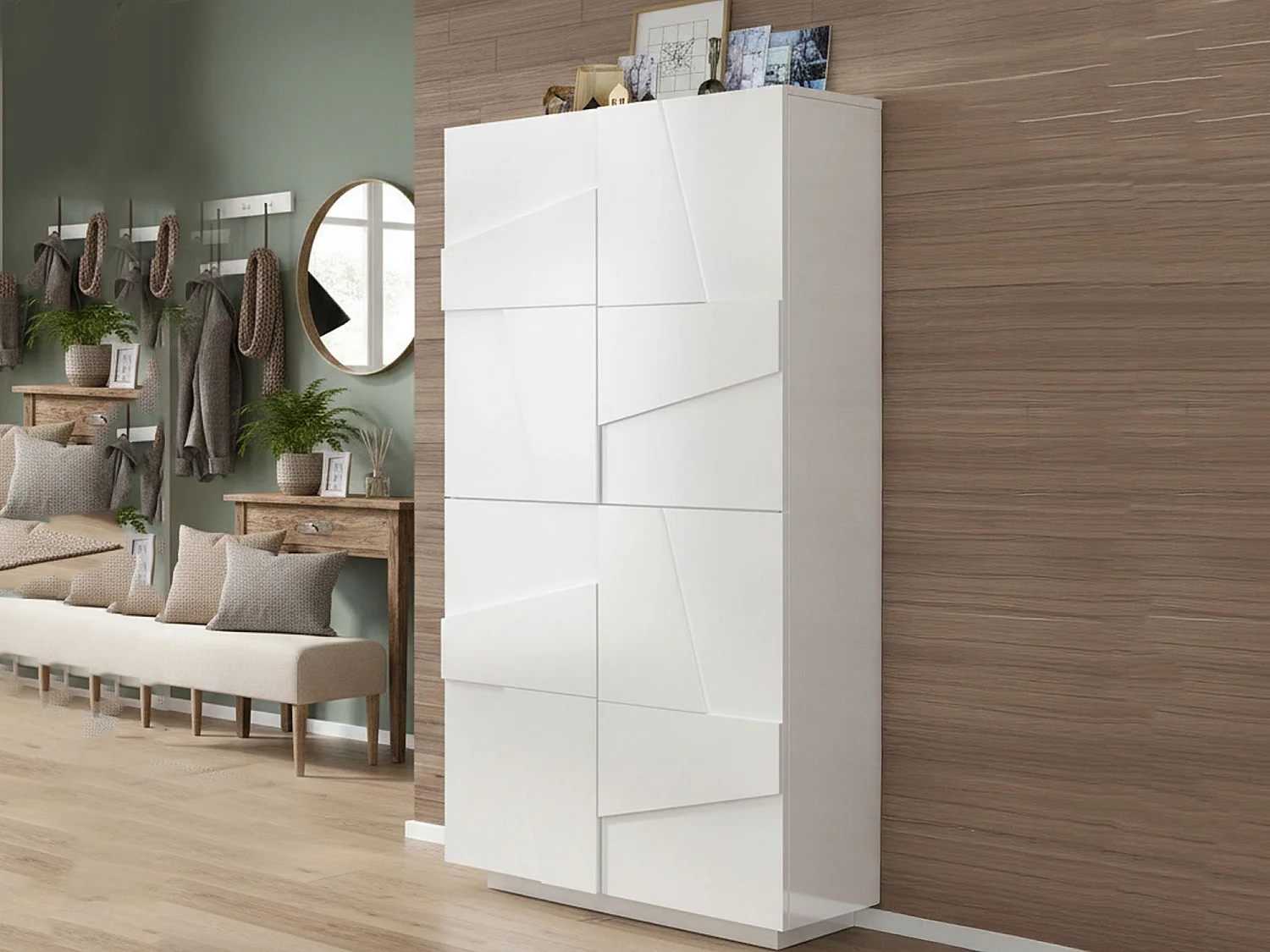 Scarpiera Archibal, 7 Ripiani Made in Italy, 38x81x167h cm Bianco Lucido, Mobile Portascarpe