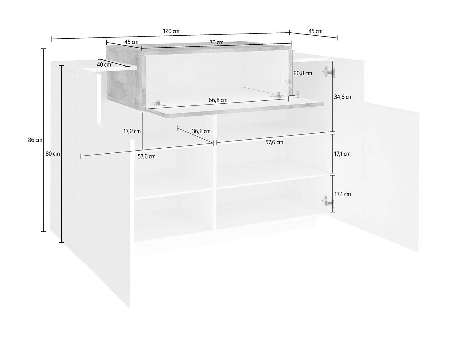 Dmora - Scarpiera Aristotle, cm 120x45h86, Bianco lucido e Acero